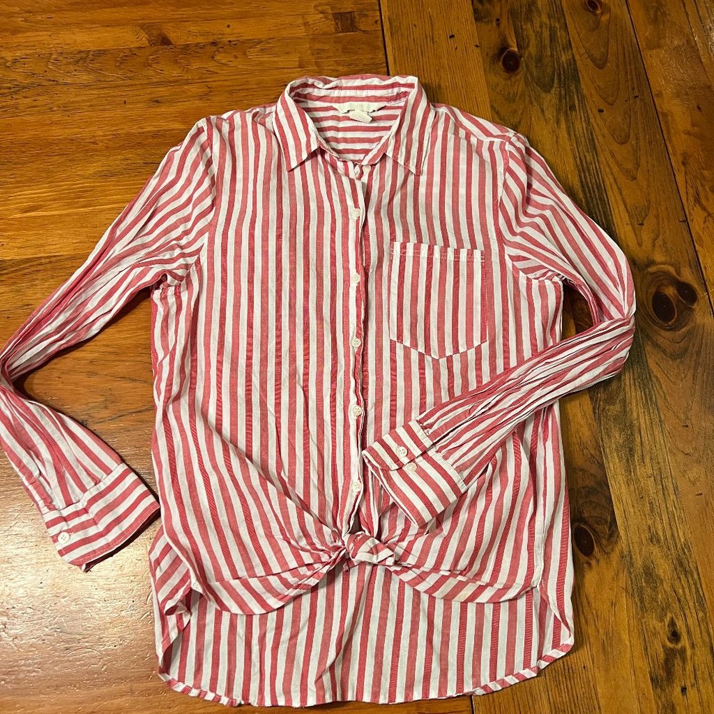H&M Cotton Shirt in Red/White Vertical Stripe Sz 2 Like NEW